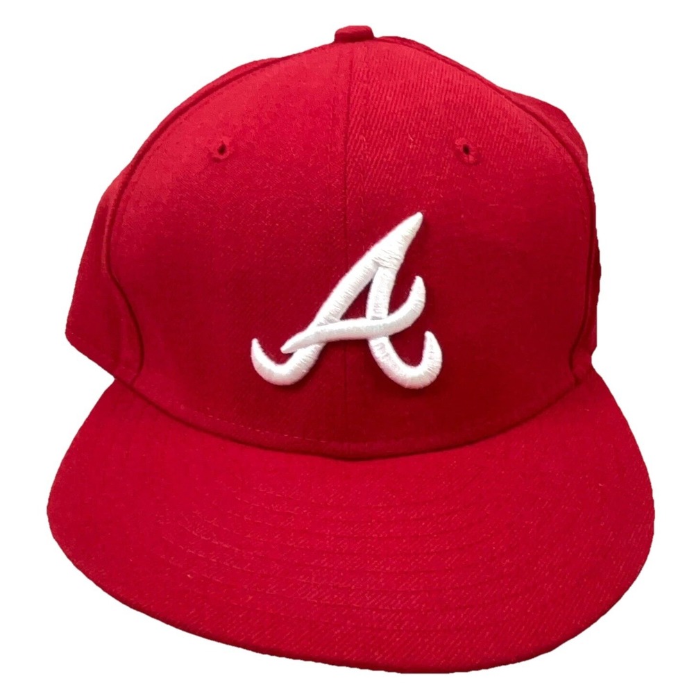 Atlanta‎ Braves Hat CapFitted Size 7 5/8 Red Plain Logo 59Fifty On Field Wool